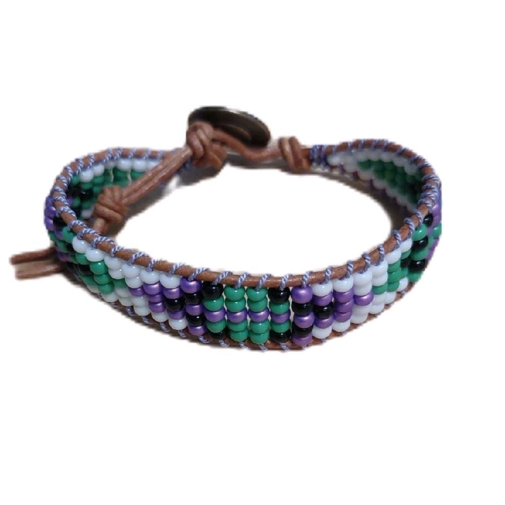 Boho Geometric Seed Bead Bracelet Black Green Purple White